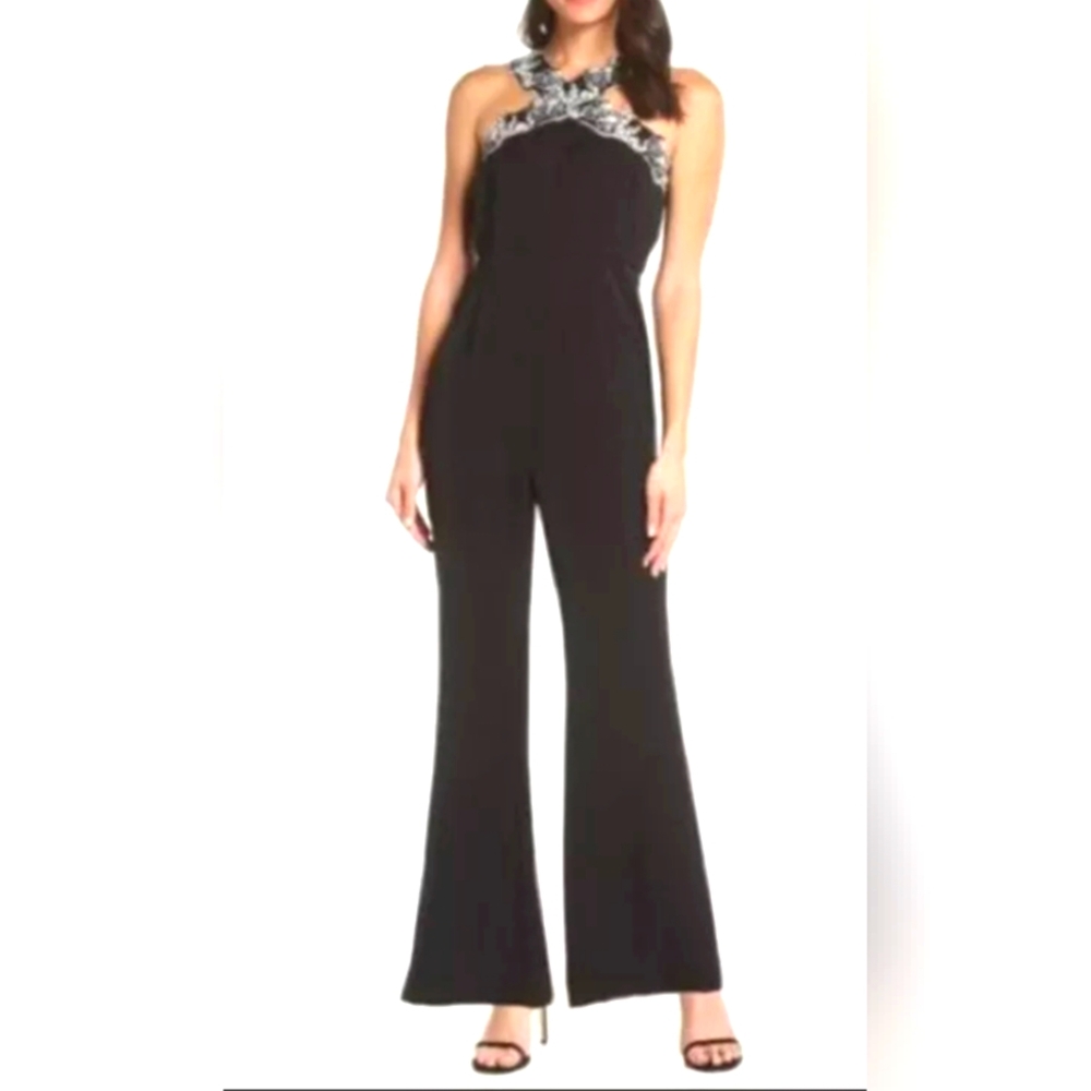 NWT FOXIEDOX SARAH CROCHET TRIM WIDE LEG JUMPSUIT ROMPER